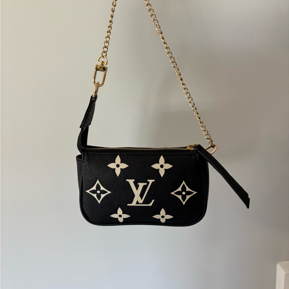 Black and White Monogram Pouch/Wrist Bag Leather